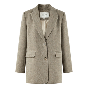 气质优雅百搭通勤外套 新款 秋水伊人宽松西装 领毛呢大衣女2025冬季