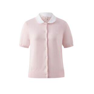 25夏新款 Eland衣恋针织T恤女假两件娃娃领正肩短袖 夏日云朵衫