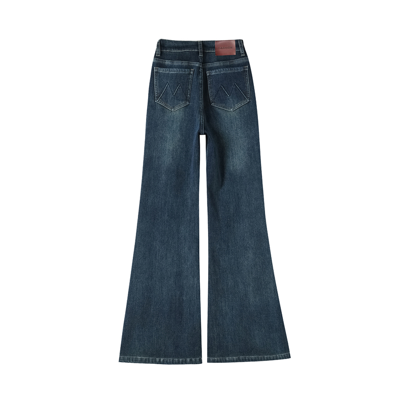 拉夏贝尔加绒加厚微喇牛仔裤女