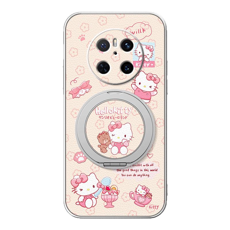 适用华为mate60pro手机壳女款mate70pro+小羊皮全包新款mate50旋转支架mt40防摔60por硅胶mate30卡通KK猫咪