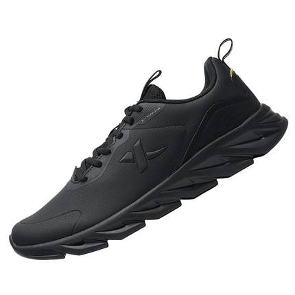 特步男鞋跑步鞋官方正品秋冬减震男士鞋子黑色皮面休闲防泼水跑鞋