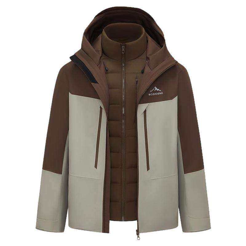 鹅绒波司登25新款户外叠变三合一短款防水透汽钓鱼冲锋衣羽绒服男