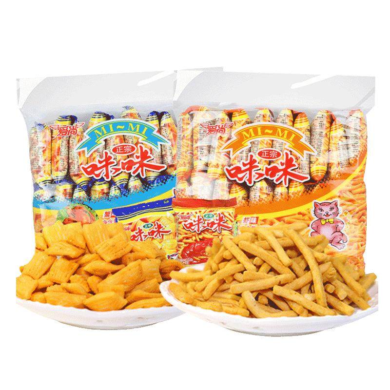 爱尚咪咪虾味条蟹味粒网红薯片薯条好吃的儿童休闲零食小吃整箱批