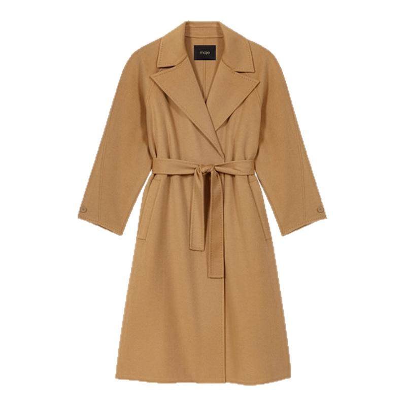 Maje2025秋冬新款女装法式时尚羊毛混纺驼色系带收腰毛呢大衣外套,女装/女士精品,毛呢外套,淘宝优惠券,粉丝福利购,淘宝优惠卷