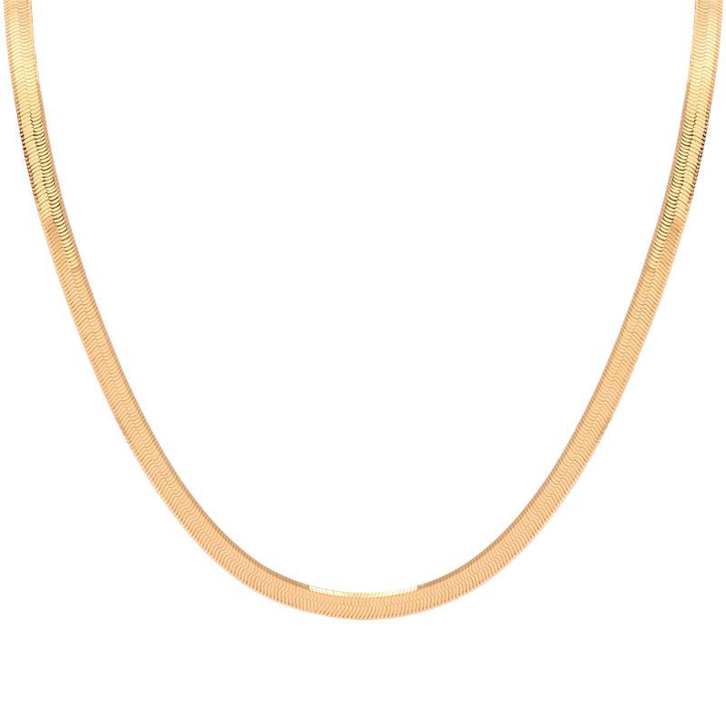 老庙黄金18K金项链方形蛇骨链INS风锁骨素链彩金项链官方旗舰正品