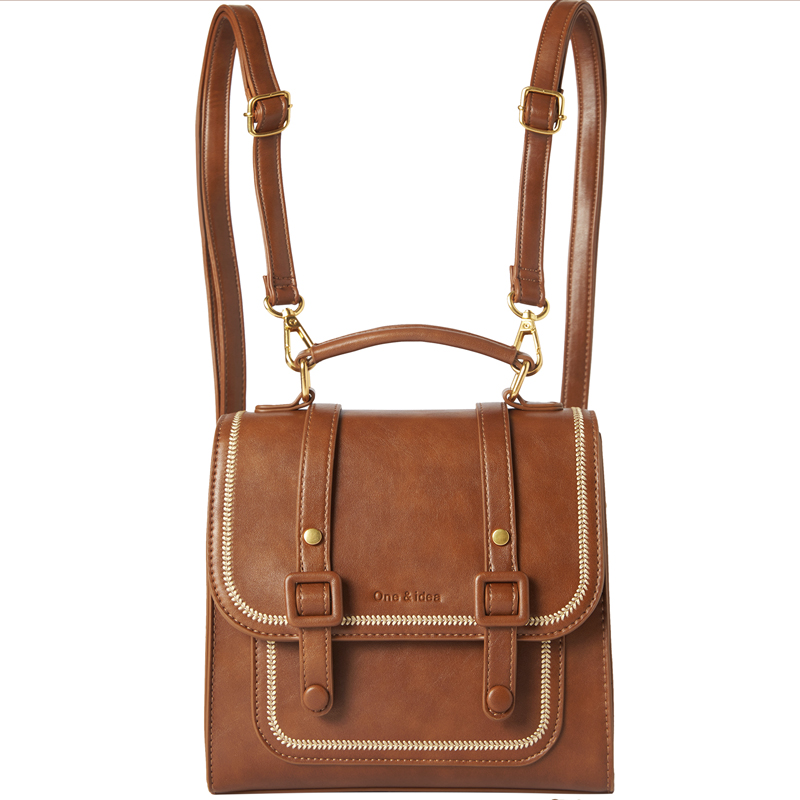 畹町复古学院剑桥包秋冬季女包红格纹双搭扣双肩背包英伦风通勤包