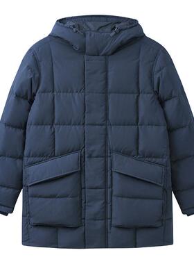 AIGLE艾高羽绒服男士鹅绒面包服防风加厚保暖蓝色上衣冬季中长款