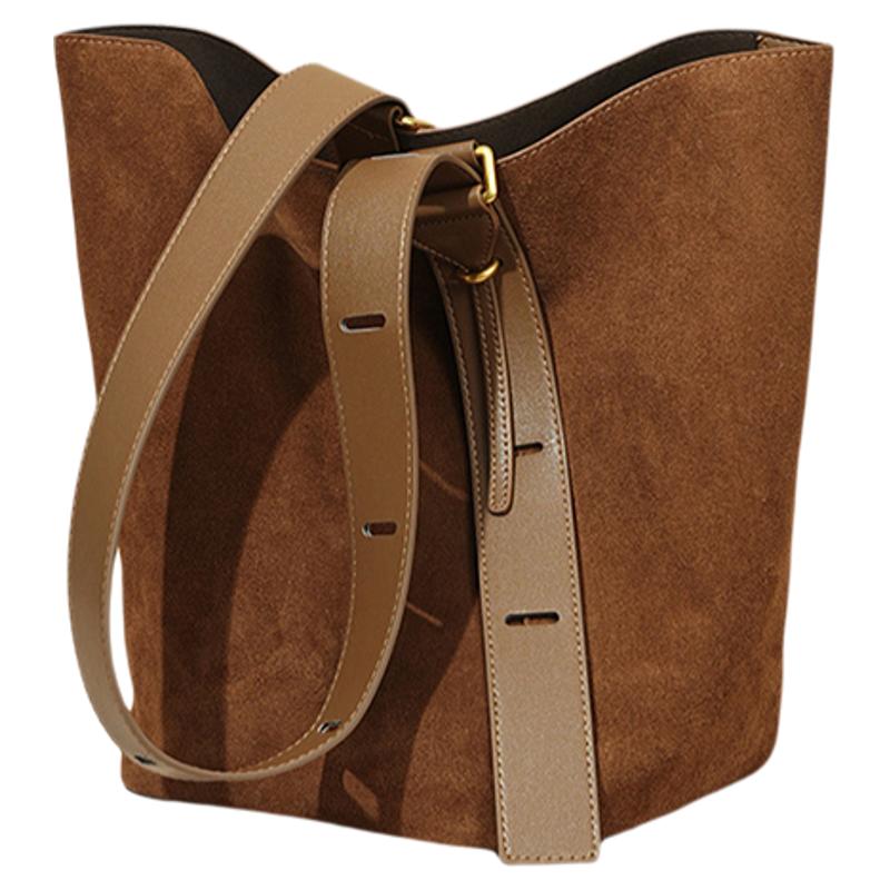 头层牛皮复古新款大容量水桶包