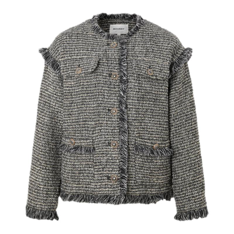 MOUSSY 秋季新品知性淑女风毛边流苏小香风外套028HAZ30-0321