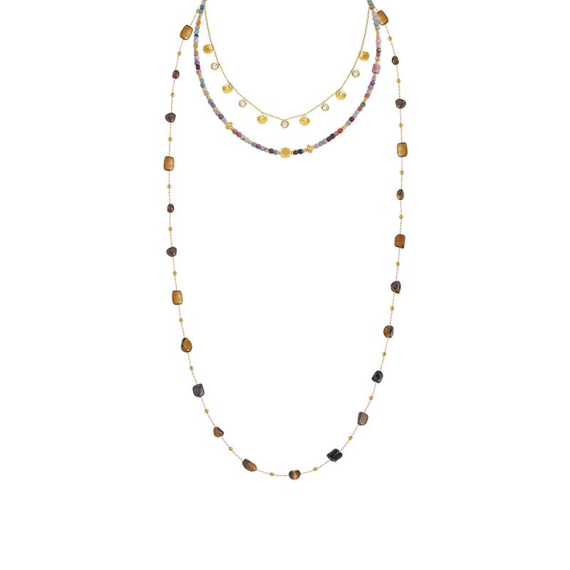 原创设计小众高级感叠戴虎眼石串珠项链轻奢长款秋冬毛衣链锁骨链