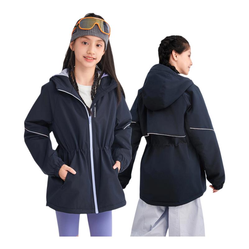 水孩儿童装女童外套三防加绒春秋冬装中大童宝宝儿童收腰厚防风衣