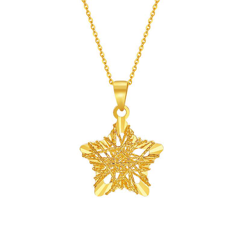 周大生许愿星星黄金吊坠爆闪镂空金项链老婆妈妈母亲节情人节礼物