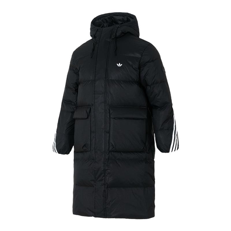 阿迪达斯过膝长款羽绒服男女款25冬季三叶草加厚羽绒外套KC2564