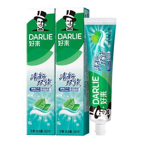 好来牙膏黑人双重薄荷清新口气成人含氟亮白清新双效200g正品官方