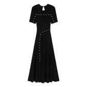 长款 Maje秋冬女装 针织连衣裙 黑色银色纽扣装 饰圆领修身 法式 经典