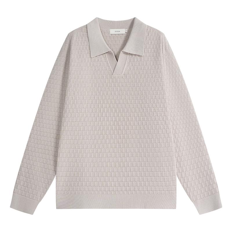 【托斯卡绒】ZIOZIA通勤男装25秋肌理感立体格纹海鸥领毛衣微阔