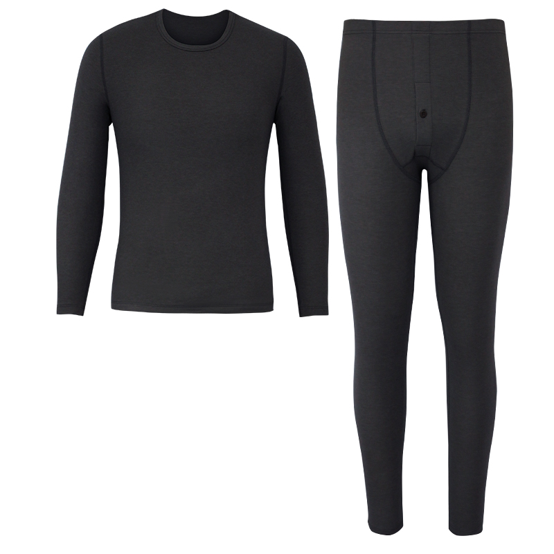轩靓柔暖保暖内衣男秋冬发热加绒加厚套装黑色薄绒打底衫秋衣秋裤