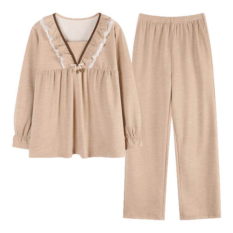 猫人睡衣女加厚双面磨毛秋冬长袖甜美宫廷风可外穿保暖家居服套装