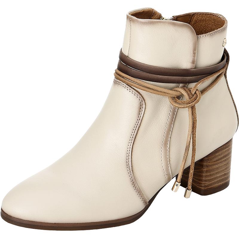 派高雁牛皮粗高跟短靴