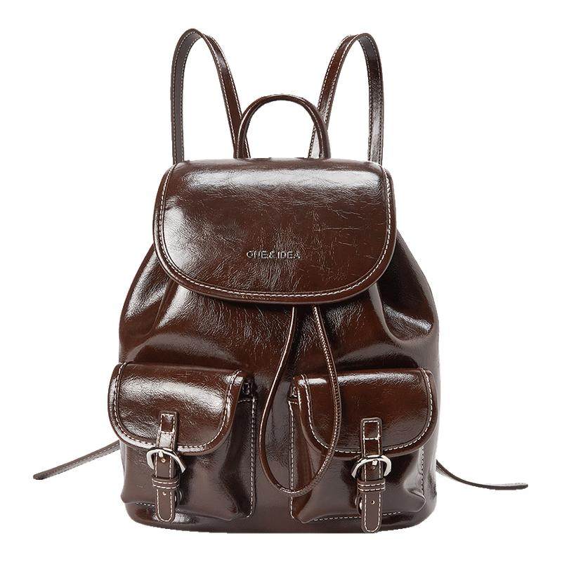 畹町复古油皮双肩女包秋冬季美拉德雅丹风通勤小书包抽绳翻盖背包,箱包皮具/热销女包/男包,双肩背包,淘宝优惠券,粉丝福利购,淘宝优惠卷