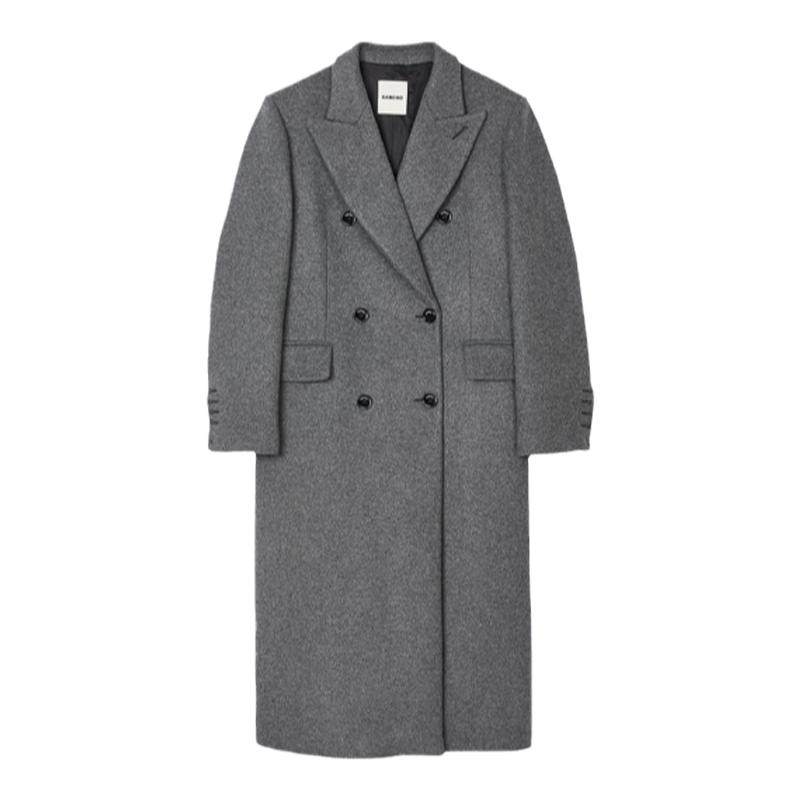 SANDRO女装时尚灰色长款毛呢大衣