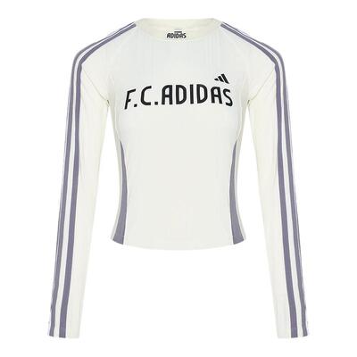 adidas阿迪达斯三条纹提花足球风运动衫2026秋女长袖T恤 KZ4171