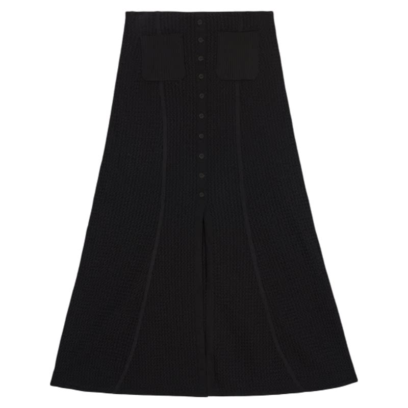 SANDRO2025秋冬女装法式优雅黑色开合口袋前开衩长款针织半身裙