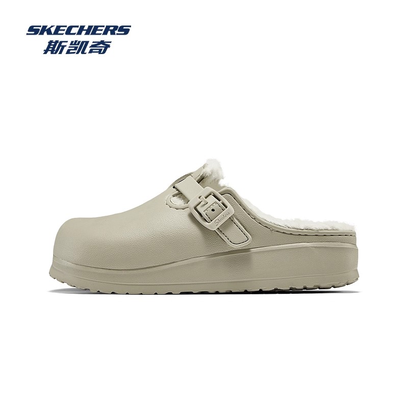 斯凯奇女鞋厚底加绒拖鞋