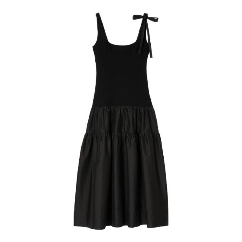 SANDRO2025春夏女装法式时尚气质优雅黑色修身收腰长款吊带连衣裙