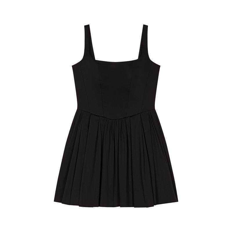 Maje2025春夏女装法式时尚黑色翻领无袖收腰短款连衣裙