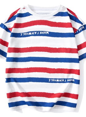 马克华菲2026新款男女童纯棉短袖儿童宽松条纹宝宝上衣t恤JZ