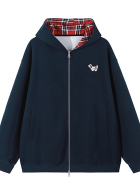 lemanism潮牌腊肠狗格子拼接开衫卫衣男连帽2025春季情侣款外套女