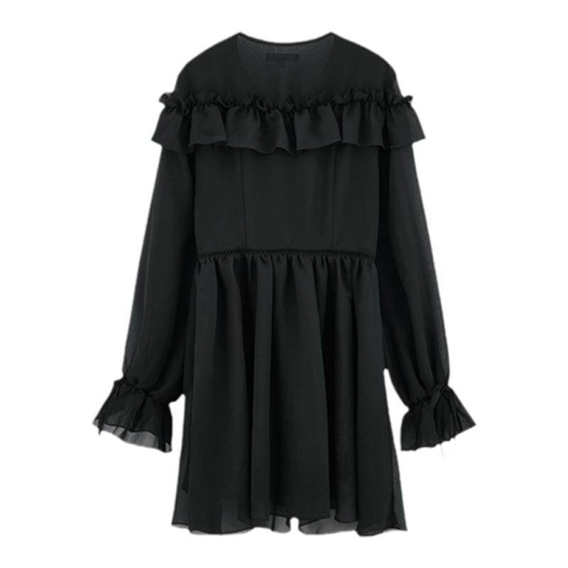 MOUSSY 春季新品法式浪漫优雅短款雪纺连衣裙女028HSZ30-0571