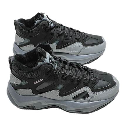 特步男鞋高帮加绒棉鞋冬季皮面复古板鞋保暖雪地靴休闲鞋运动鞋男