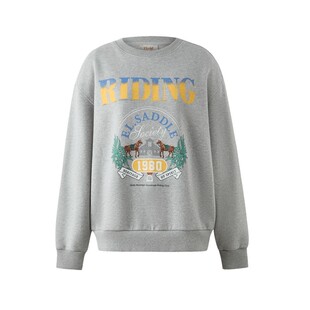 新款 Eland衣恋卫衣女宽松圆领时尚 数字图案上衣冬季