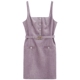 bebe2025秋季 新款 女士清新紫色气质背心梭织连衣裙350009