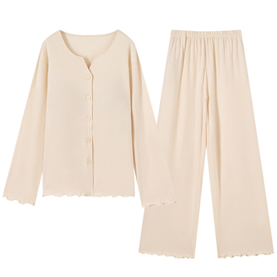 顶瓜瓜A类彩棉女士睡衣纯棉长袖长裤开衫防凸点木耳边家居服套装