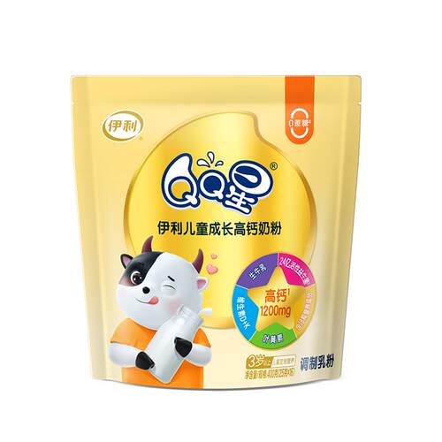 伊利QQ星儿童 高钙牛奶400g袋装3-12岁学生营养早餐高钙牛奶粉