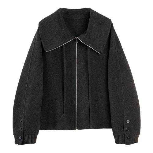 ELLE绵羊毛大翻领双面呢大衣