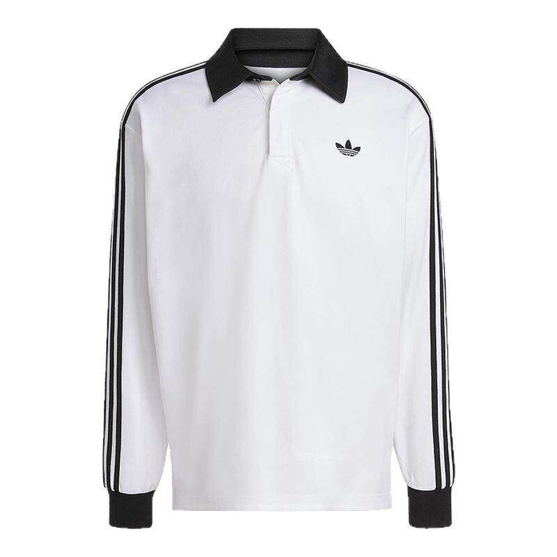 adidas阿迪达斯三叶草橄榄球风T恤26春男三条纹长袖POLO衫 KE3575