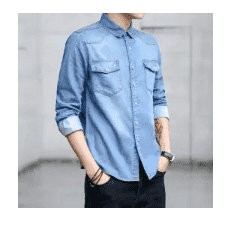 Men's Long Sleeve Autumn Winter Large Size Casual Top Blouse Denim Shirts