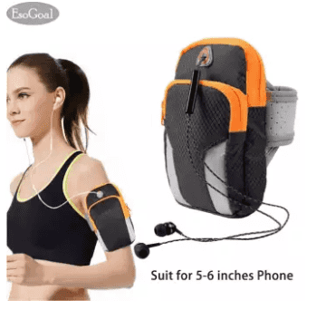 EsoGoal Sports Armband, Men/Women Running Bag Arm Bag Waist Pouch Armbag Neck Pouch Pack Bag for Running, Cycling, Hiking, Camping, Travel, Workout Black (Suit for 5-6 Inches Phone)
