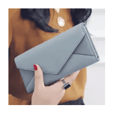 South Korea female New style clip leather wallet (Blue and gray)