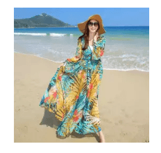 HOLIDAYQUEEN New floral long-sleeved dress Bohemia temperament big yards long chiffon dress mop full-skirted dress