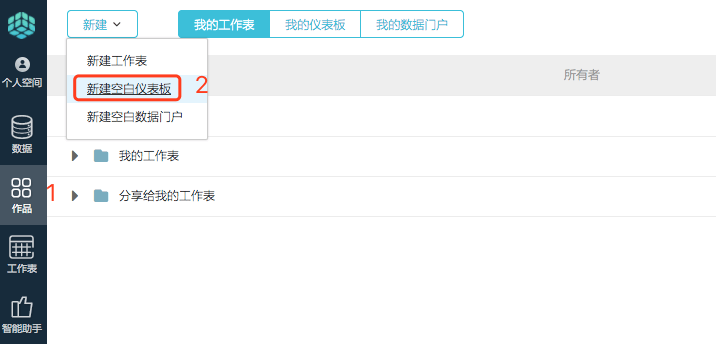 点击新建空白仪表板 点击新建空白仪表板