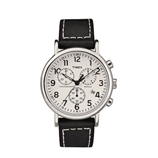 Timex Weekender Chronograph Black Stainless-Steel Case Leather Strap Mens TW2R42800
