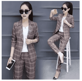New Fashion Temperament Slim Small Suit Plaid Jacket