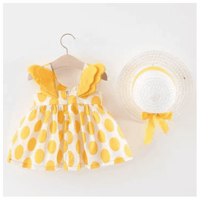 PatPat Wings Dotted Sleeveless Dress with Hat Clothing for Baby Girl-Z