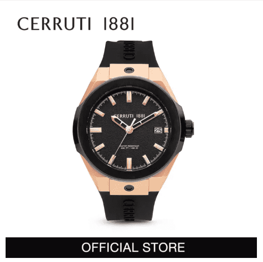 Cerruti 1881 Ruscello Black Rubber Strap Rosegold Case 3 Hands Quartz Men Watch CTCRA29007