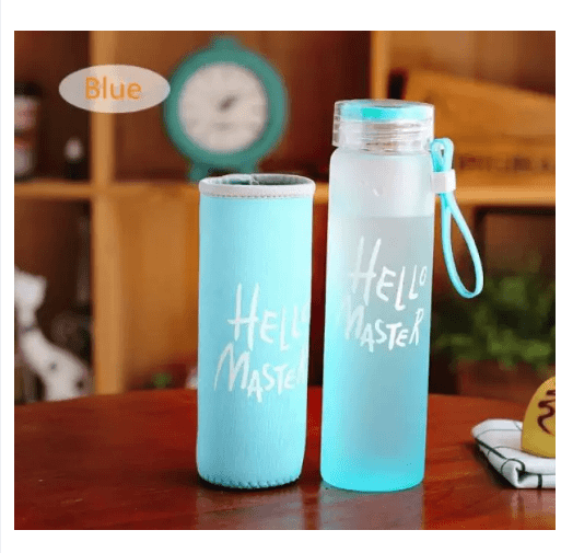 (4 colour) Frosted Colourful Fashion Transparent Leakproof Sport Style BPA-Free Glass Drinking Bottle / Water Bottle 480ml + Free Bottle Cover